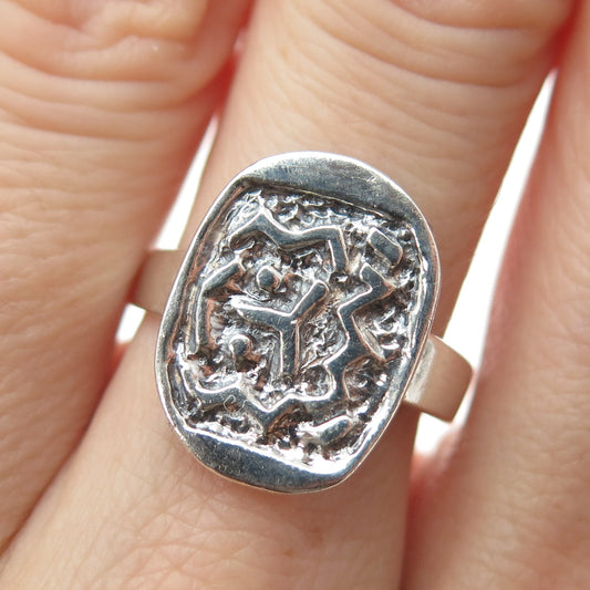 925 Sterling Silver Vintage Runic Symbol Oxidized Ring Size 7.5