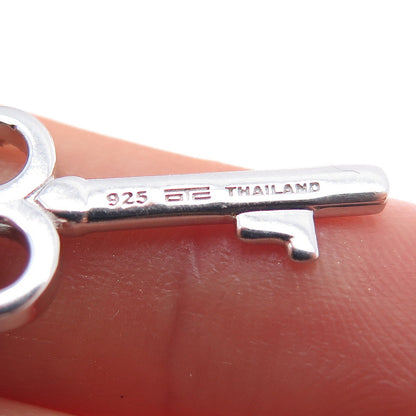 925 Sterling Silver Real Round-Cut Diamond Heart & Club Key Charm Pendant