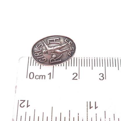 925 Sterling Silver Antique Art Deco Playground & Recreation Girls Athletics Pin