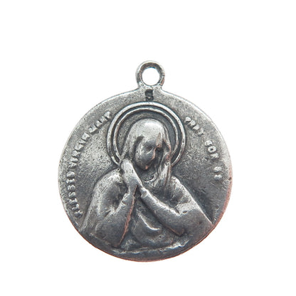 Sterling Silver Antique Jesus & St. Mary Religious Reversible Oxidized Pendant