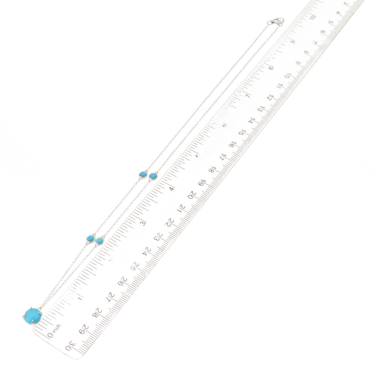 925 Sterling Silver Real Sleeping Beauty Turquoise Station Chain Necklace 18"
