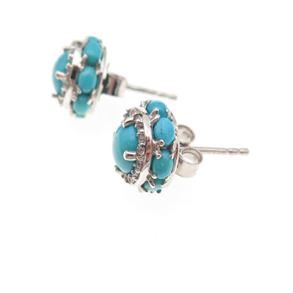 Chuck Clemency 925 Sterling Silver Real Turquoise & White Topaz Stud Earrings