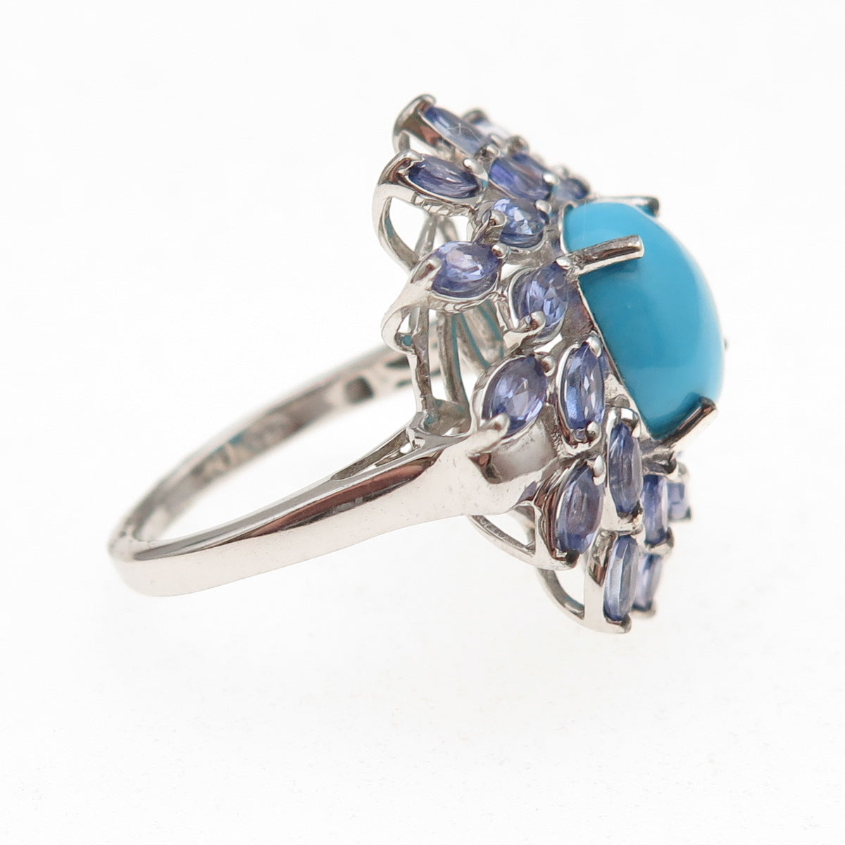 D'Joy 925 Sterling Silver Real Sleeping Beauty Turquoise & Tanzanite Ring Size 8
