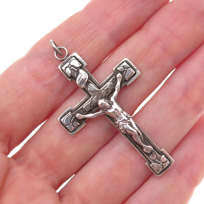925 Sterling Silver Antique Art Deco Crucifix Cross Oxidized Charm Pendant
