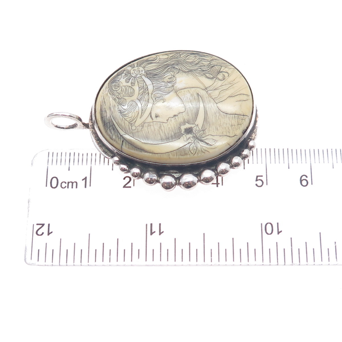 Old Pawn 925 Sterling Silver Vintage Southwestern Lady Cameo Oxidized Pendant
