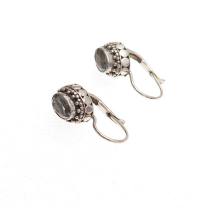 925 Sterling Silver Vintage Real Blue Topaz Beaded Oxidized Earrings