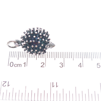 925 Sterling Silver Vintage Hedgehog Oxidized Minimalist 3D Charm Pendant