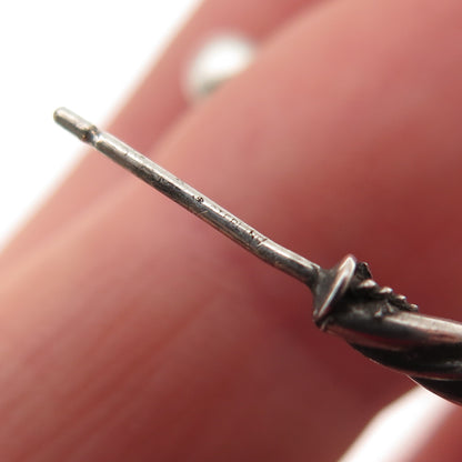 925 Sterling Silver Vintage Modernist Ball Charm Oxidized Hoop Earrings