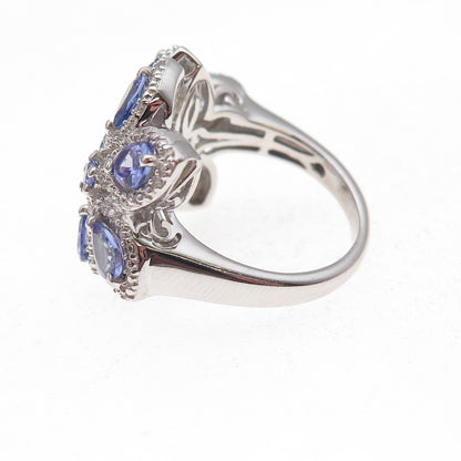 Chuck Clemency 925 Sterling Silver Real Tanzanite & White Topaz Ring Size 8.25