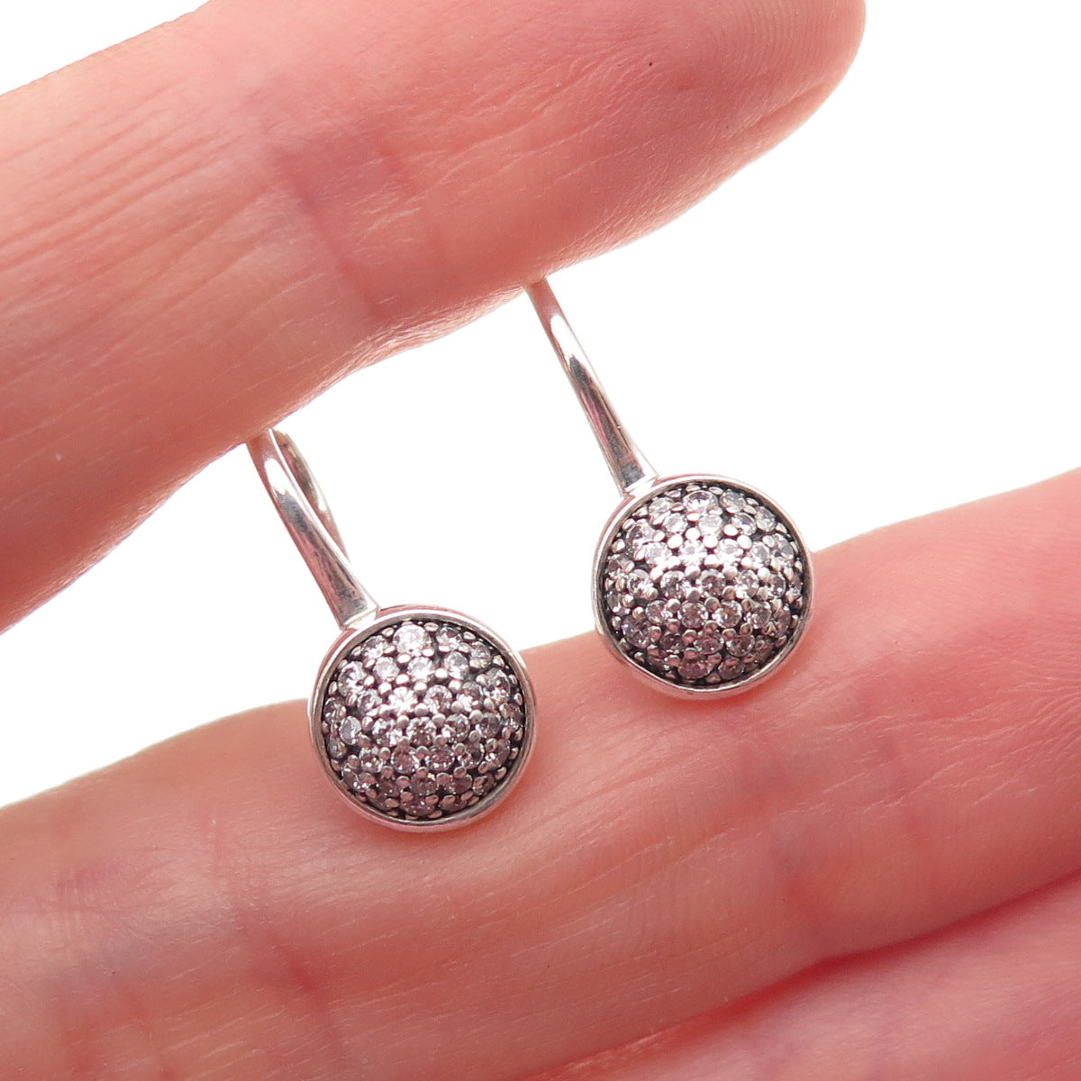 Pandora 925 Sterling Silver Round-Cut C Z Disc Earrings