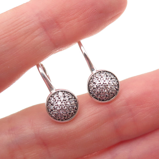 Pandora 925 Sterling Silver Round-Cut C Z Disc Earrings