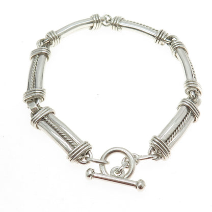 925 Sterling Silver Vintage Modernist Roped Panel Link Bracelet 7.5"