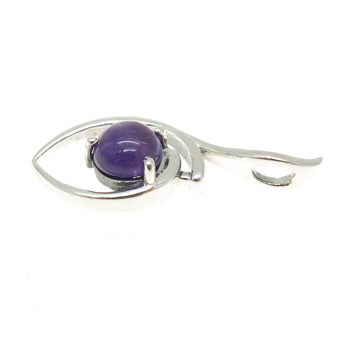 925 Sterling Silver Real Amethyst Gemstone Modernist Slide Pendant