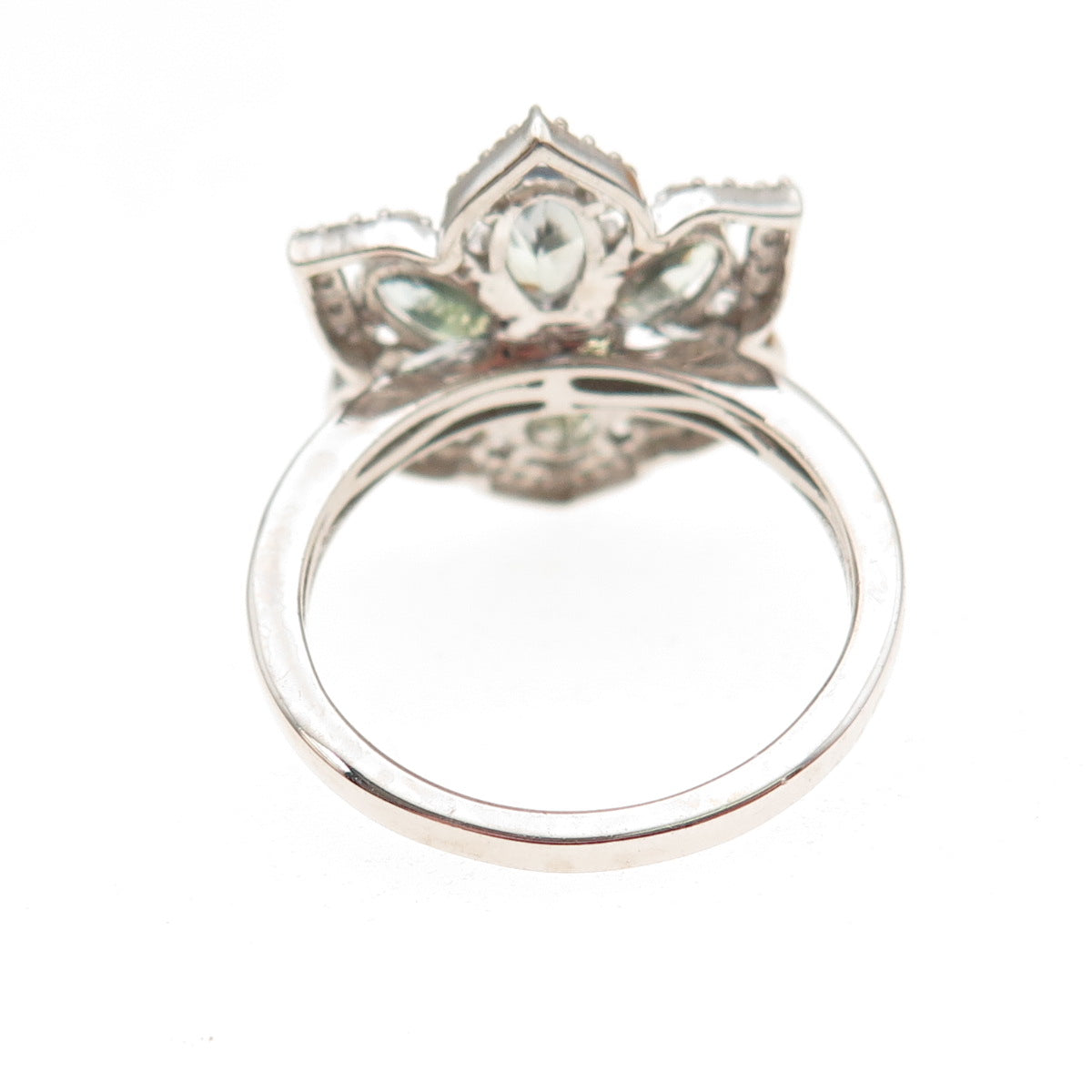 Chuck Clemency 925 Sterling Real Green Amethyst & White Topaz Floral Ring Size 8