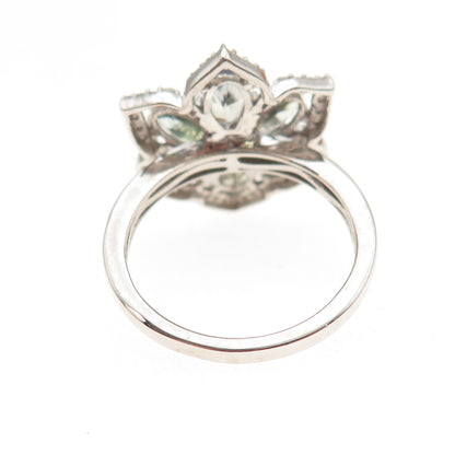 Chuck Clemency 925 Sterling Real Green Amethyst & White Topaz Floral Ring Size 8
