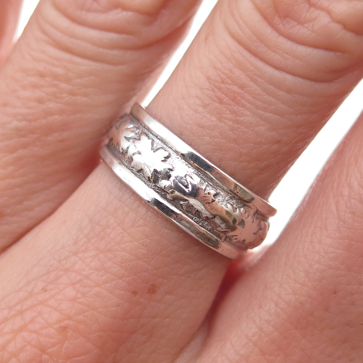 Clark & Coombs 925 Sterling Silver Antique Art Deco Floral Band Ring Size 7.25
