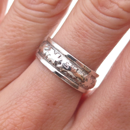 Clark & Coombs 925 Sterling Silver Antique Art Deco Floral Band Ring Size 7.25