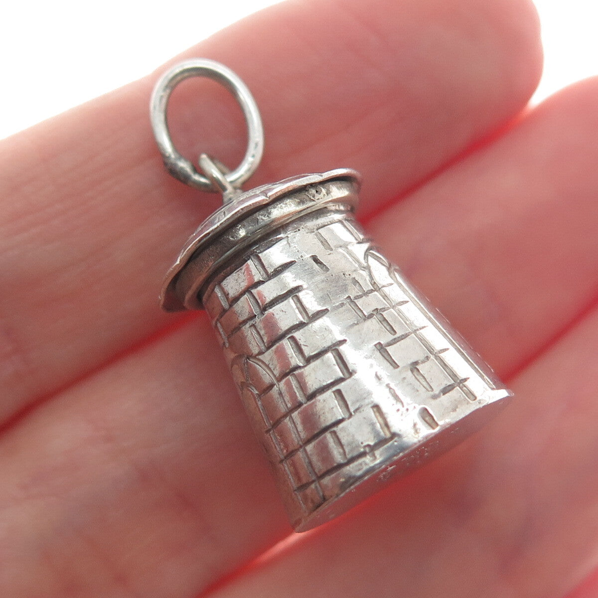 925 Sterling Silver Vintage Mexico Tower 3D Charm Pendant