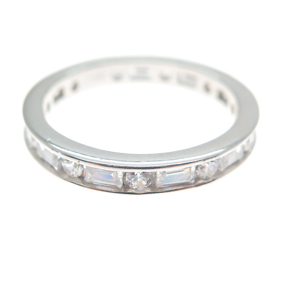 JOY & RACHEL 925 Sterling Silver Round Emerald-Cut C Z Eternity Ring Size 6.25