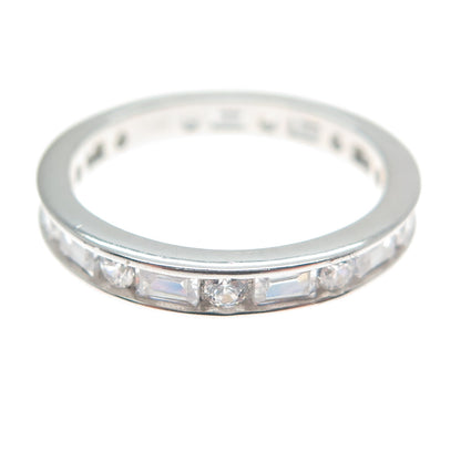 JOY & RACHEL 925 Sterling Silver Round Emerald-Cut C Z Eternity Ring Size 6.25