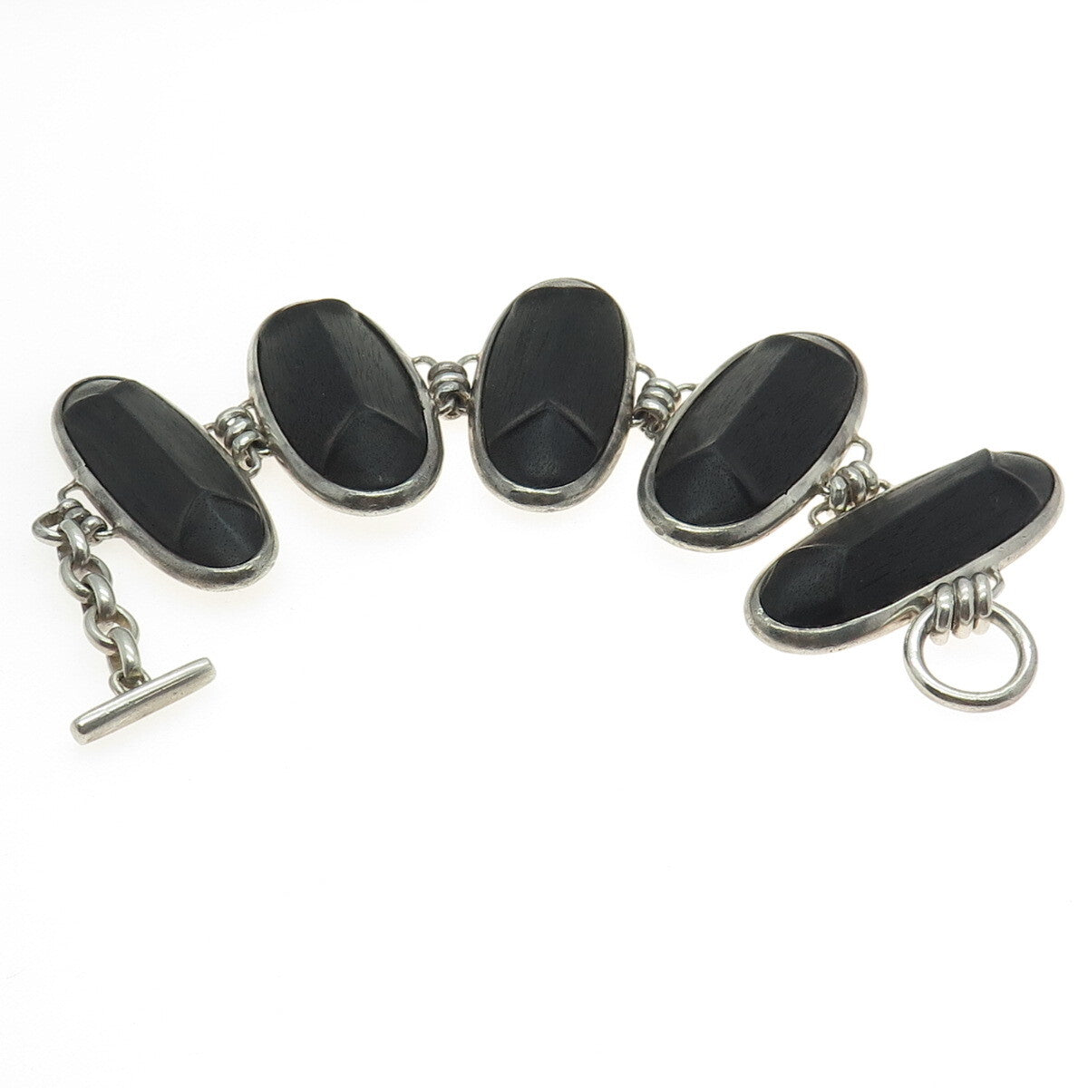 DOMINIQUE AURIENTIS PARIS Sterling Silver Vintage Wood Modernist Bracelet 7.25"