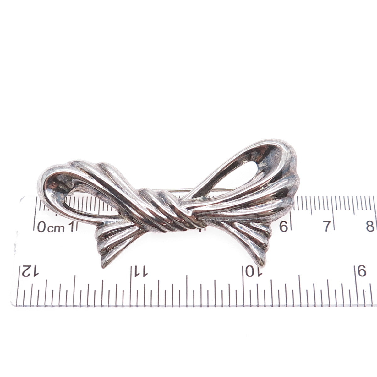 925 Sterling Silver Vintage Modernist Ribbon Bow Oxidized Pin Brooch