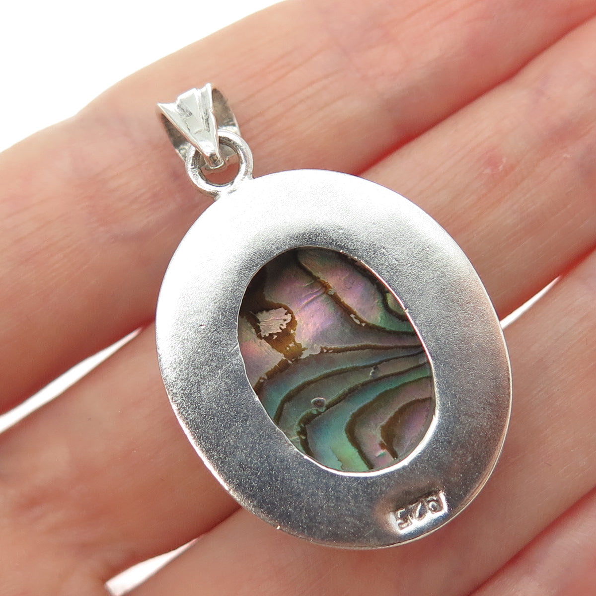 925 Sterling Silver Vintage Real Abalone Shell Charm Pendant