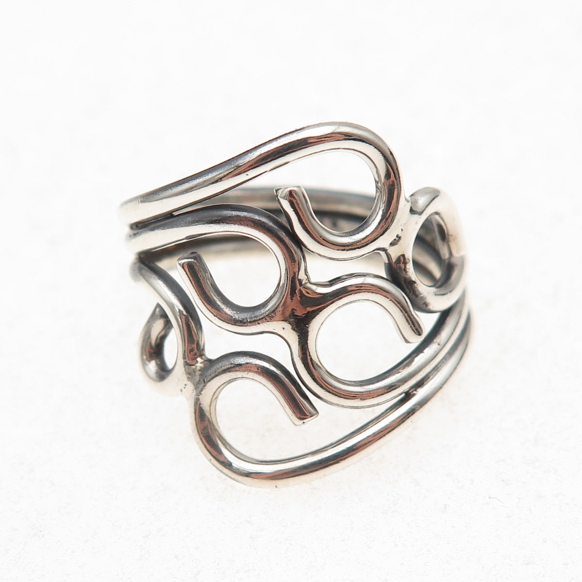 925 Sterling Silver Vintage Modernist Swirl Oxidized Ring Size 8