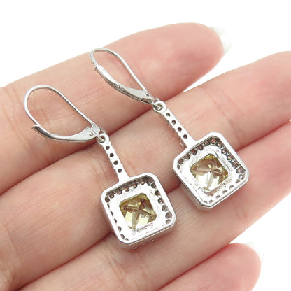 925 Sterling Silver Princess & Round-Cut Canary White C Z Dangling Earrings