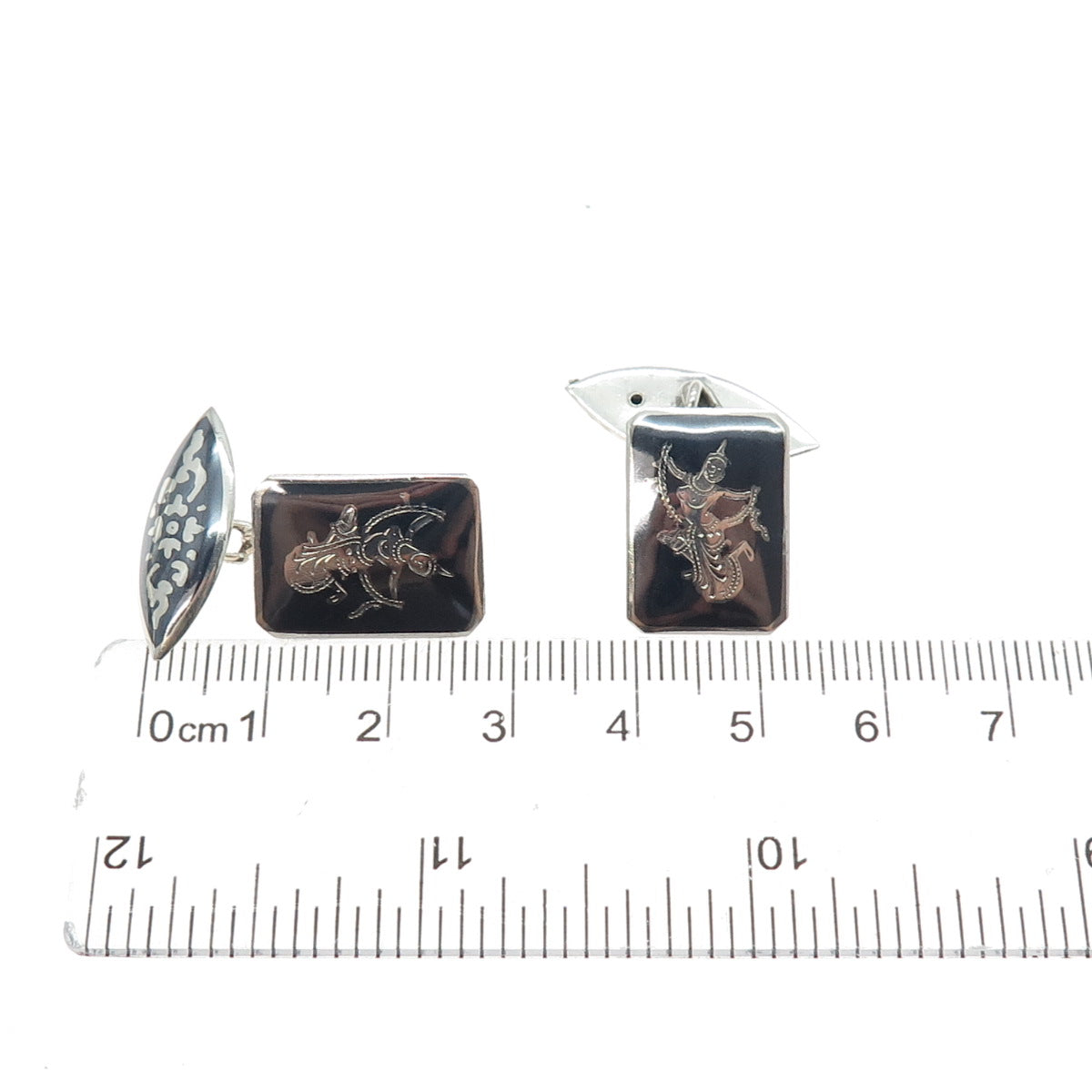 925 Sterling Silver Antique Siam Niello Hindu Goddess Cufflinks