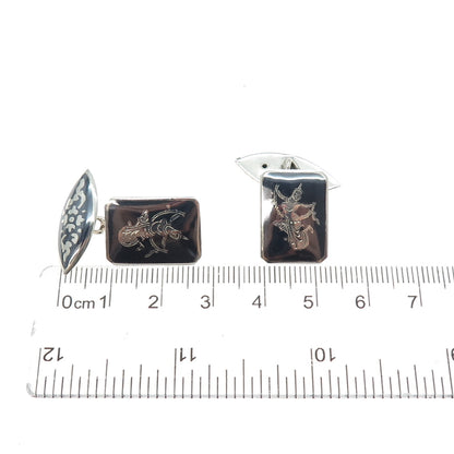 925 Sterling Silver Antique Siam Niello Hindu Goddess Cufflinks