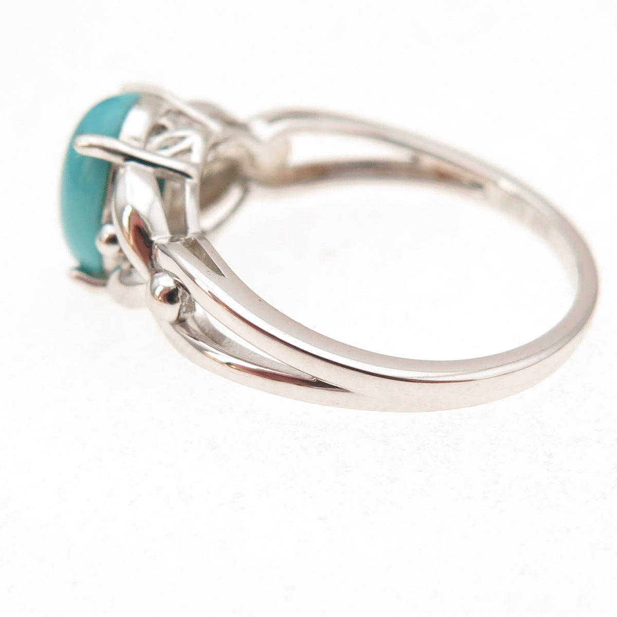 925 Sterling Silver Real Sleeping Beauty Turquoise Floral Ring Size 8