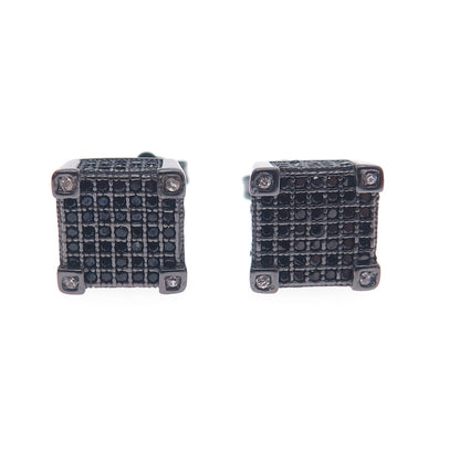 925 Sterling Silver Black Rhodium Round-Cut C Z Square Stud Earrings