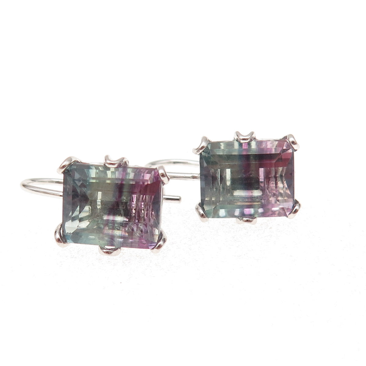 925 Sterling Silver Vintage Real Emerald-Cut Watermelon Tourmaline Earrings