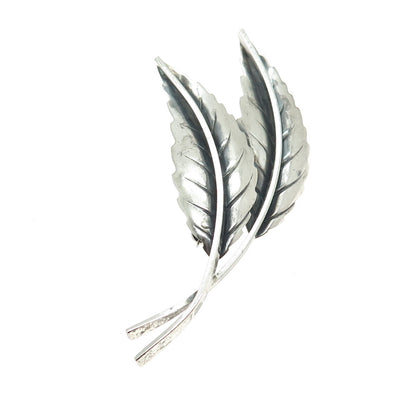 JEWELART 925 Sterling Silver Antique Art Deco Floral Leaves Oxidized Pin Brooch