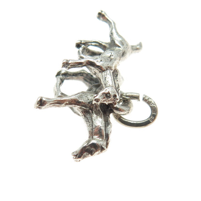 BEAU 925 Sterling Silver Antique Art Deco Horse Mom & Child 3D Charm Pendant