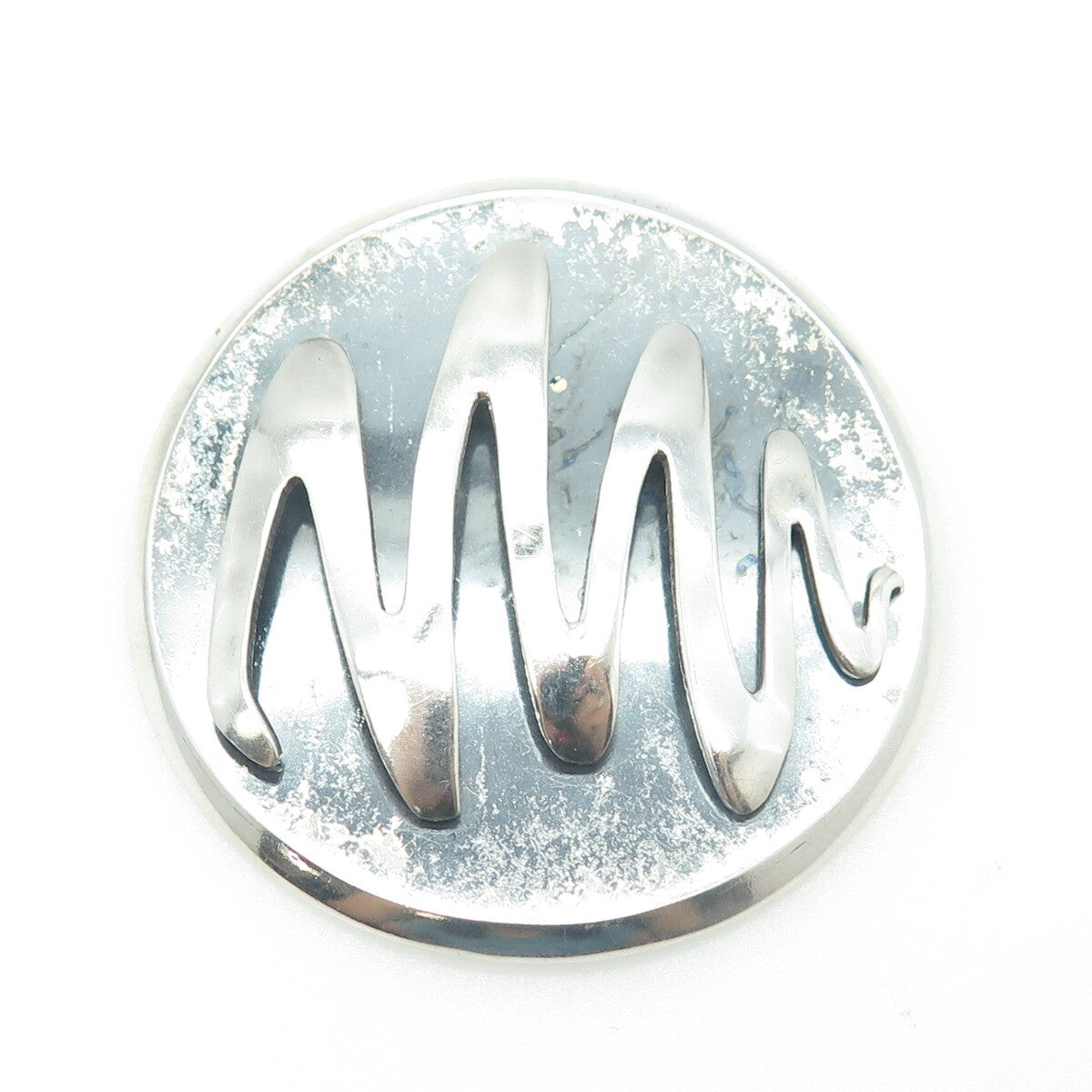 925 Sterling Silver Vintage Mexico Modernist Zig-Zag Round Pin Brooch