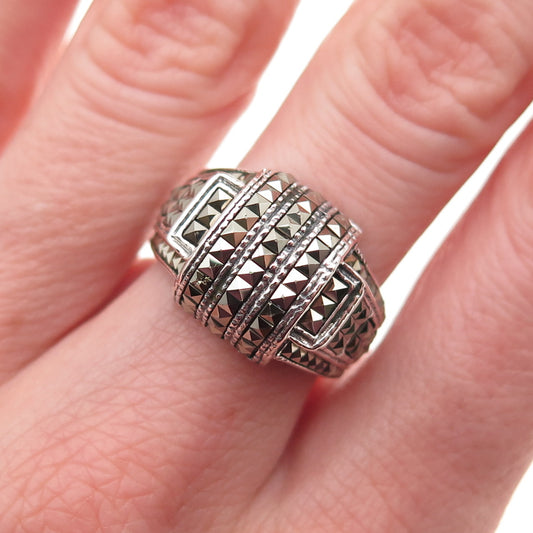 Chapal Zenray Sterling Silver Vintage Real Marcasite Cross Oxidized Ring Size 7