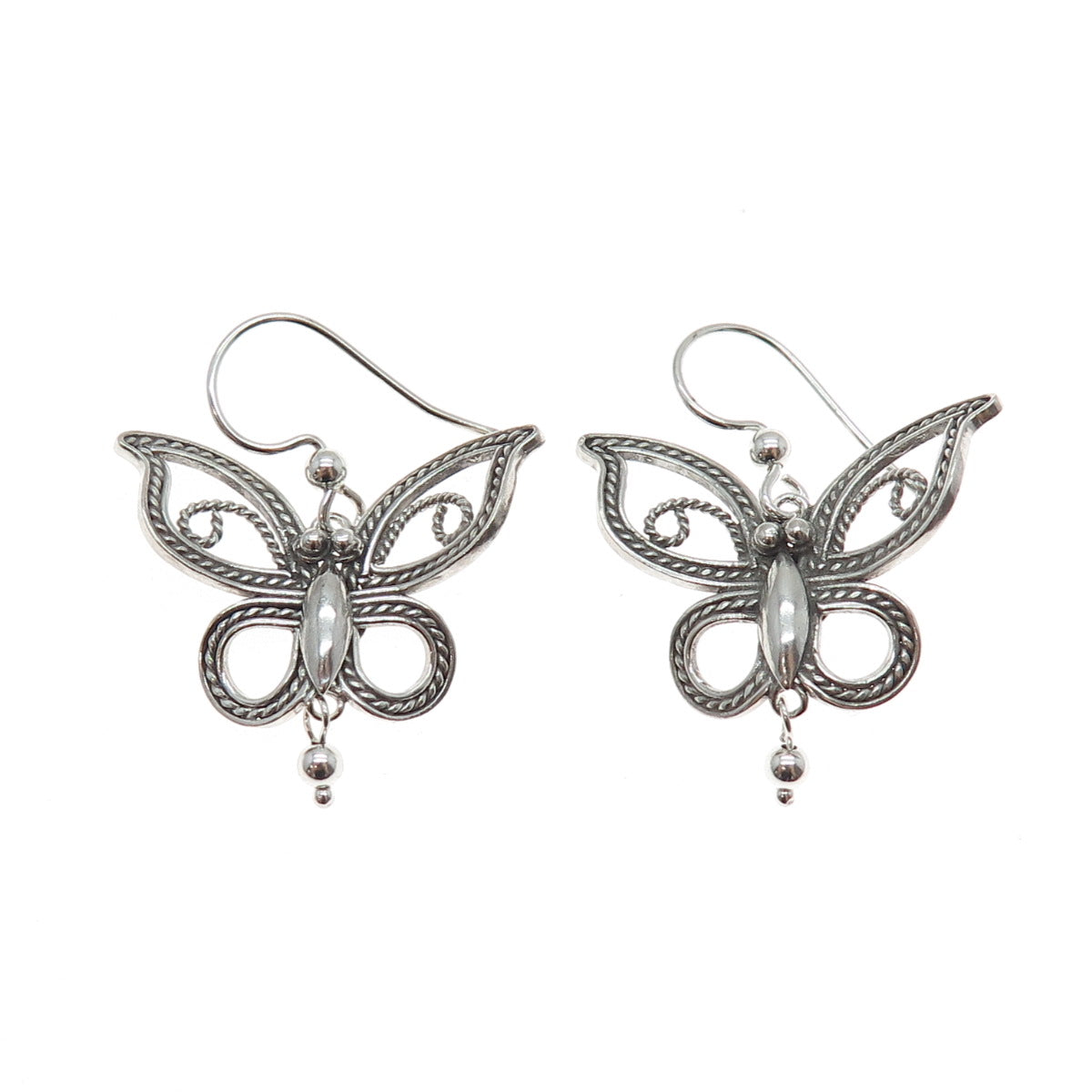 925 Sterling Silver Vintage Butterfly Oxidized Dangle Earrings
