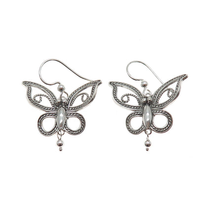 925 Sterling Silver Vintage Butterfly Oxidized Dangle Earrings