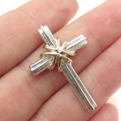 925 Sterling Silver 2-Tone Vintage Cross Pendant