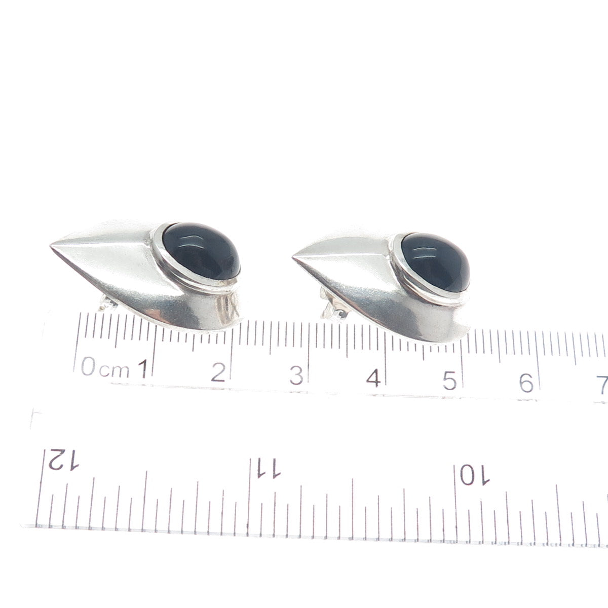 925 Sterling Silver Vintage Real Black Onyx Gemstone Teardrop Earrings