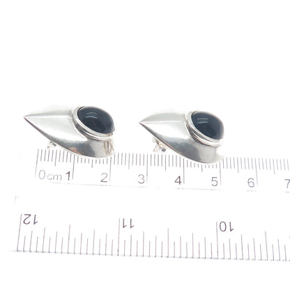 925 Sterling Silver Vintage Real Black Onyx Gemstone Teardrop Earrings