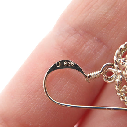925 Sterling Silver Gold Plated Vintage Round-Cut C Z Heart Dangle Earrings