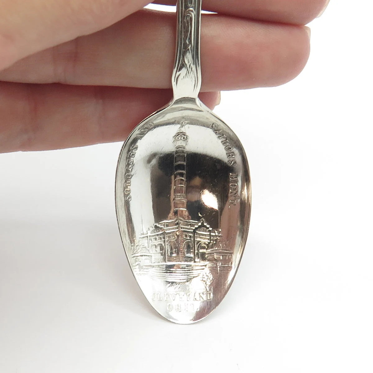 925 Sterling Silver Antique Soldiers' & Cleveland Mon't Ohio States Cities Spoon