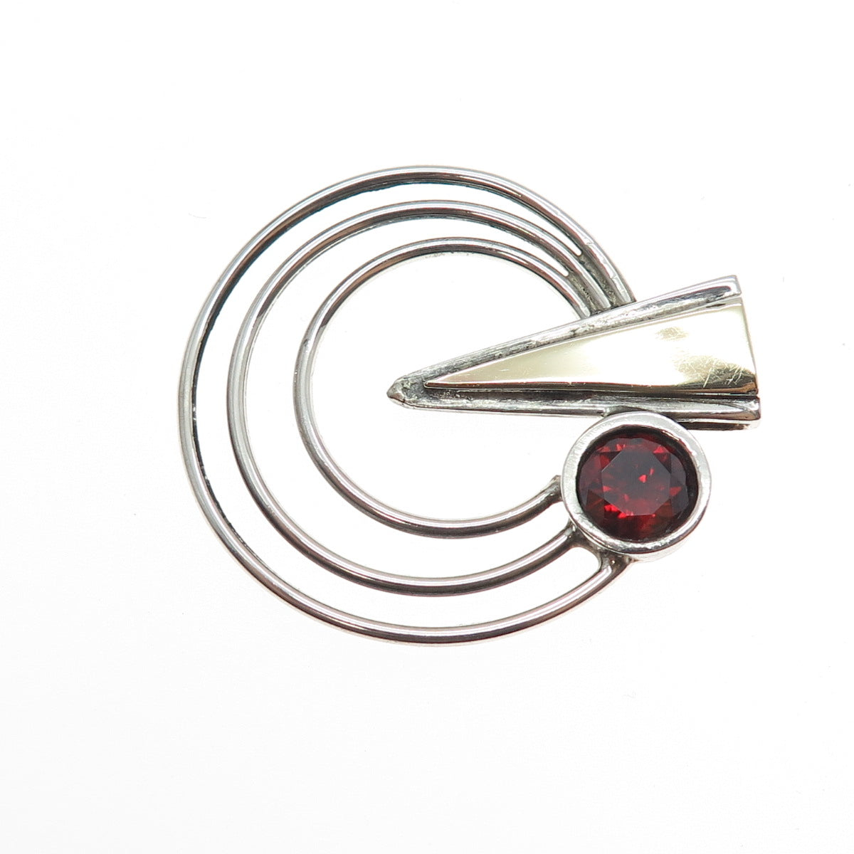 925 Sterling Silver 14K Gold Vintage Real Red Garnet Modernist Slide Pendant