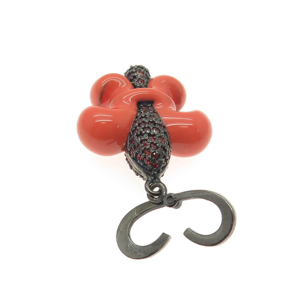 925 Sterling Silver Black Rhodium Enamel Real Red Sapphire Fleur de Lis Pendant