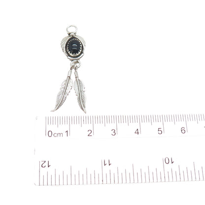 Benjamin James Navajo Old Pawn 925 Sterling Vintage Black Onyx Feather Pendant