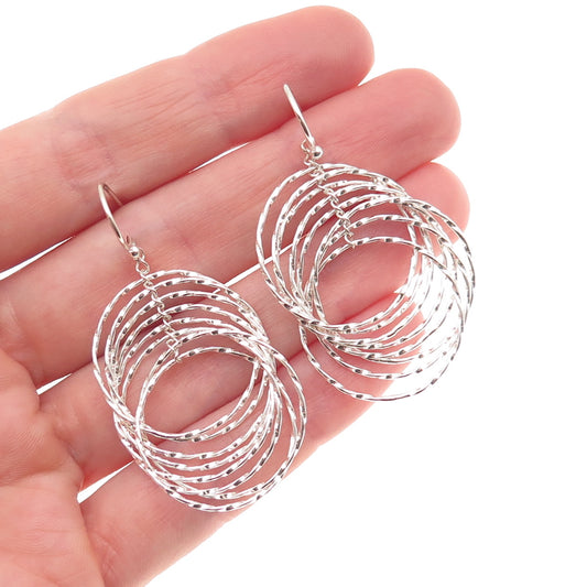 925 Sterling Silver Interlocked Circle Dangle Earrings