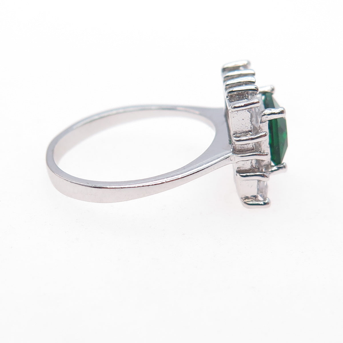 925 Sterling Silver Real Chrome Diopside & C Z Bohemian Ring Size 6.25